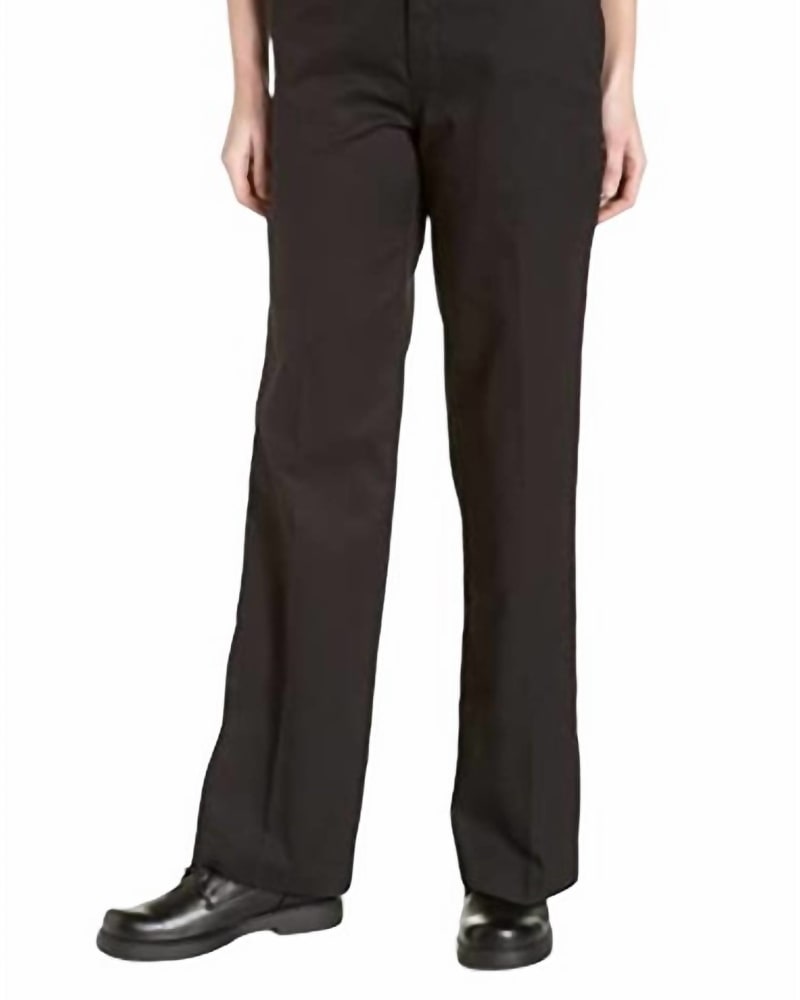 Front of a model wearing a size 12 Women'S Work Pant In Black in Black by Dickies. | dia_product_style_image_id:347613